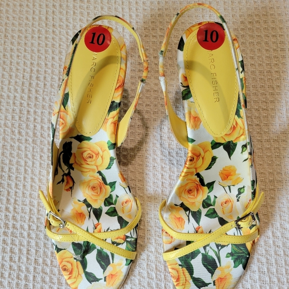 Floral Yellow Strappy Heels - Picture 11 of 13